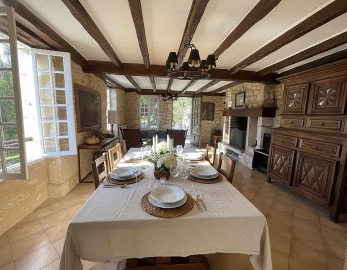 Gemütlicher Essbereich im Château-de-la-Dame mit traditionellem Charme.